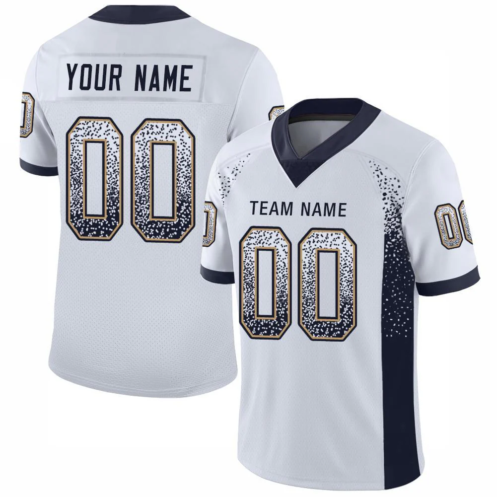 Custom White Navy-Old Gold Drift Fashion Football Jersey