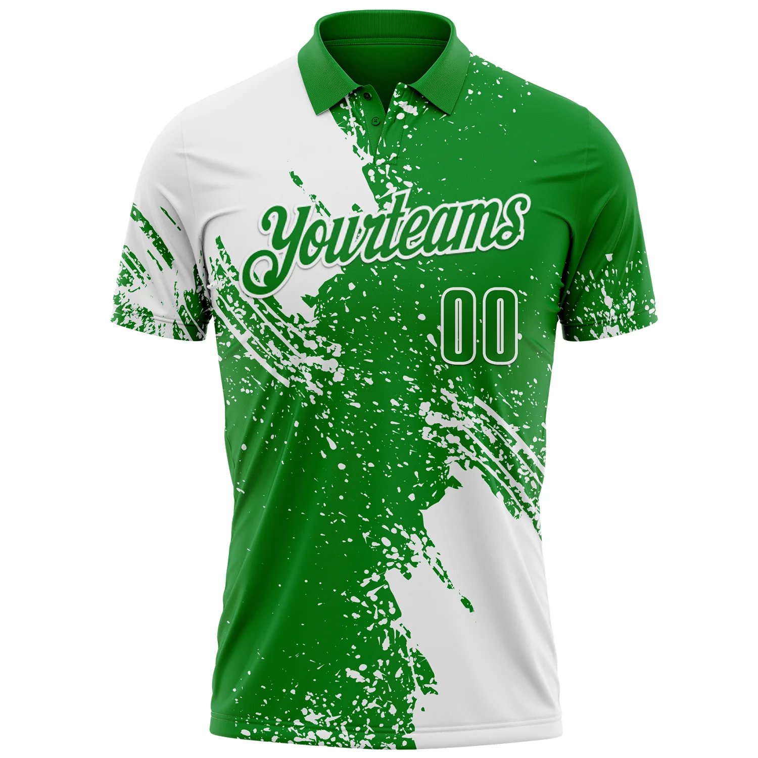 Custom White Grass Green 3D Pattern Design Abstract Brush Stroke Performance Polo Shirt