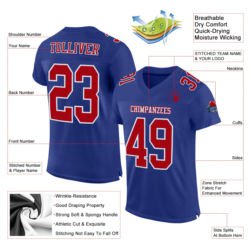 Custom Royal Red-White Mesh Authentic Football Jersey