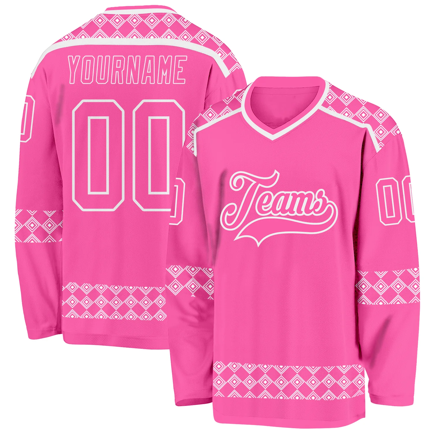 Custom Pink White 3D Pattern Plaid Hockey Jersey