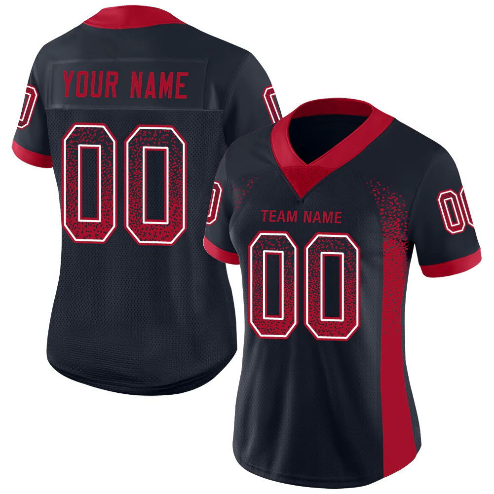 Custom Navy Red-White Drift Fashion Football Jersey