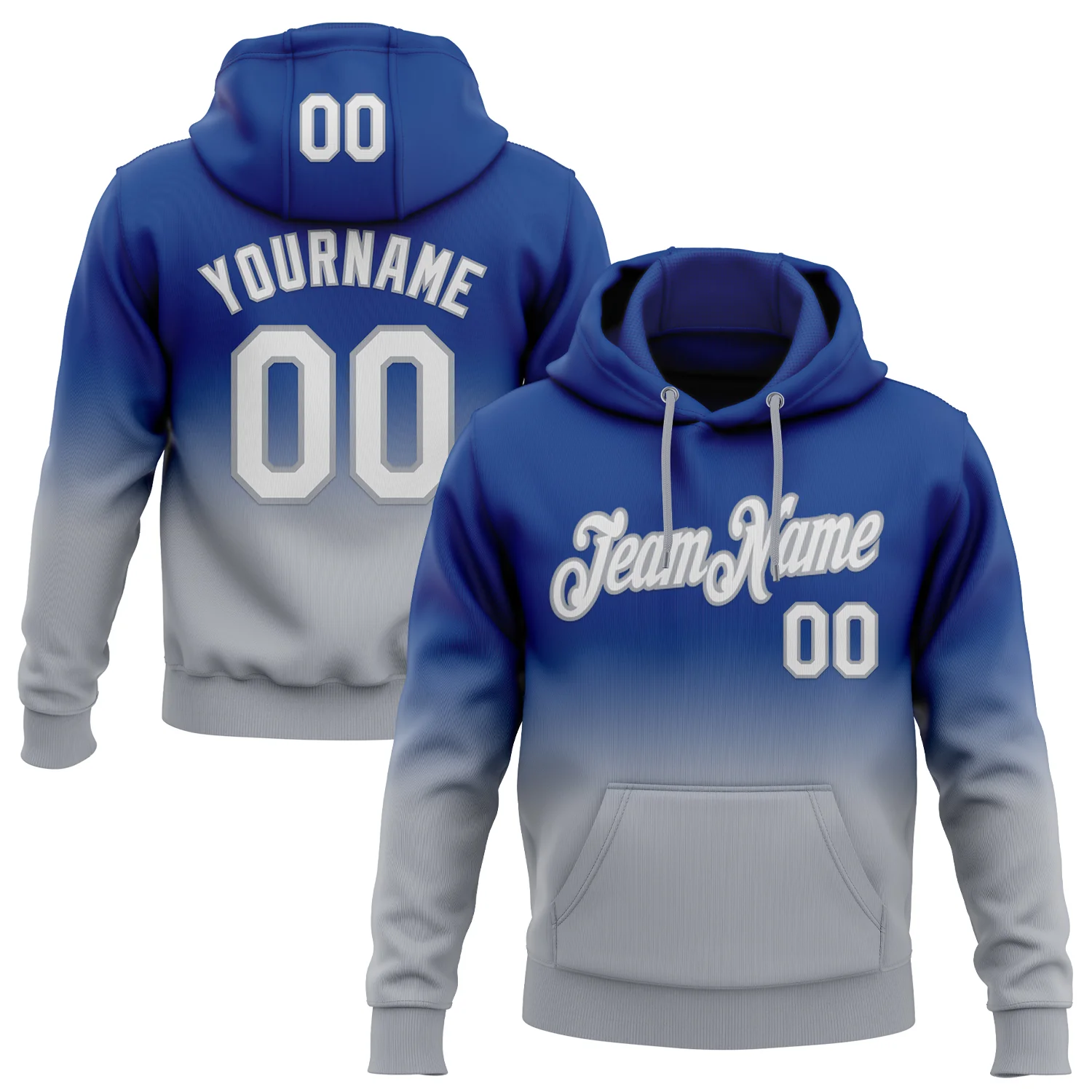 Custom Stitched Royal White-Gray Fade Fashion Sports Pullover Sweatshirt Hoodie