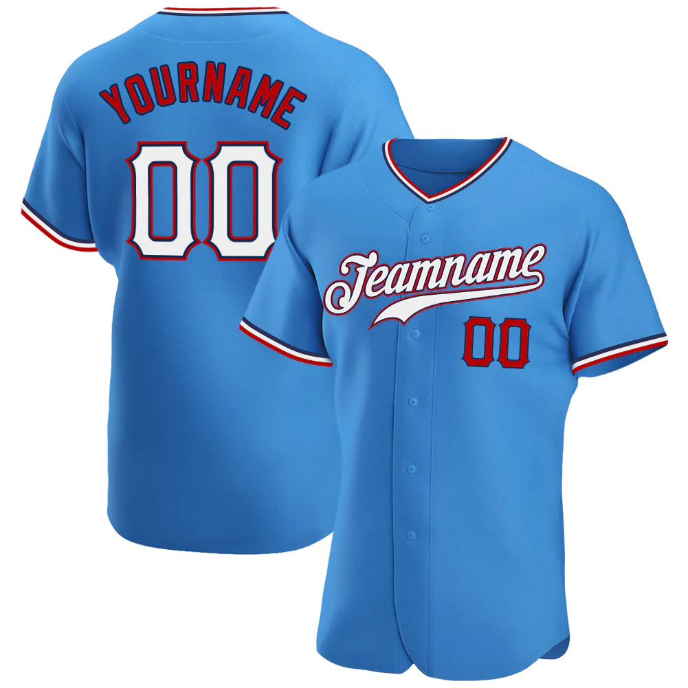 Custom Powder Blue White-Red Authentic Baseball Jersey