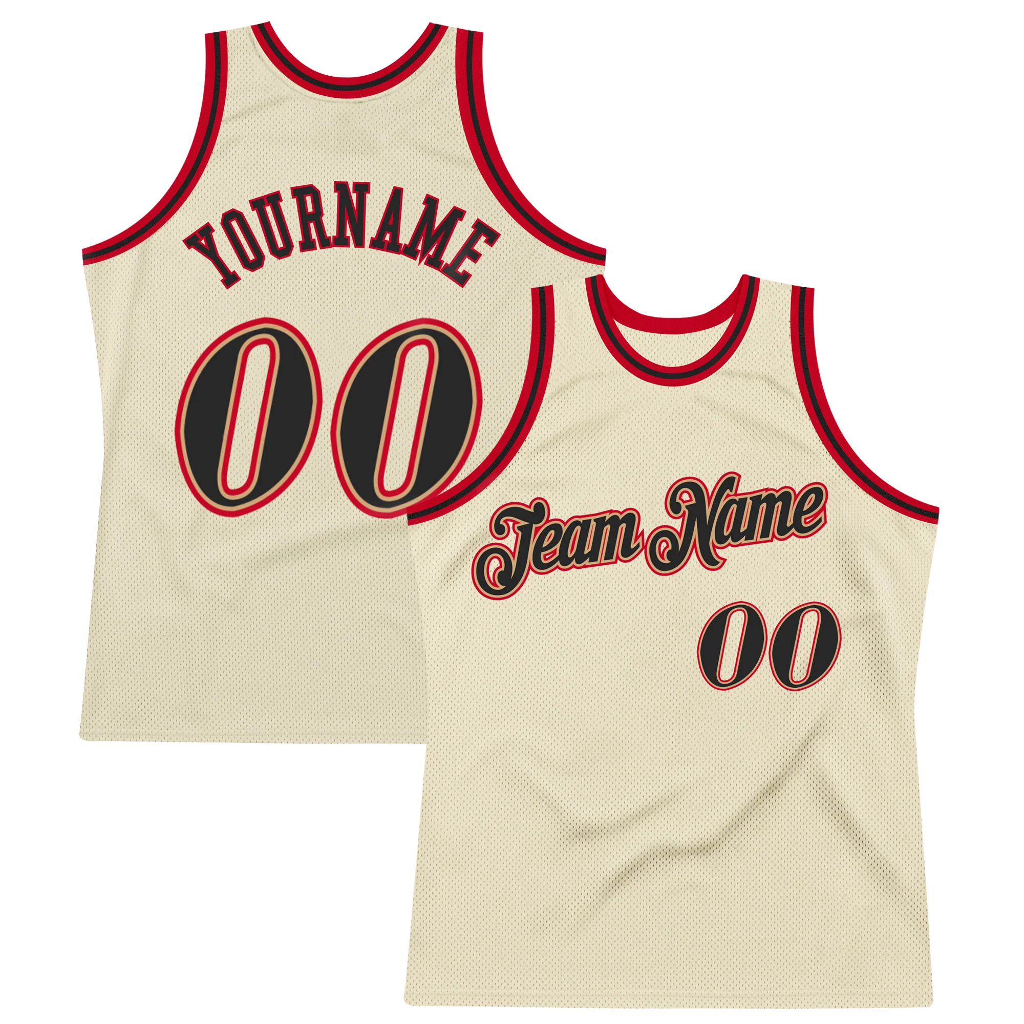 Custom Cream Black-Red Authentic Throwback Basketball Jersey