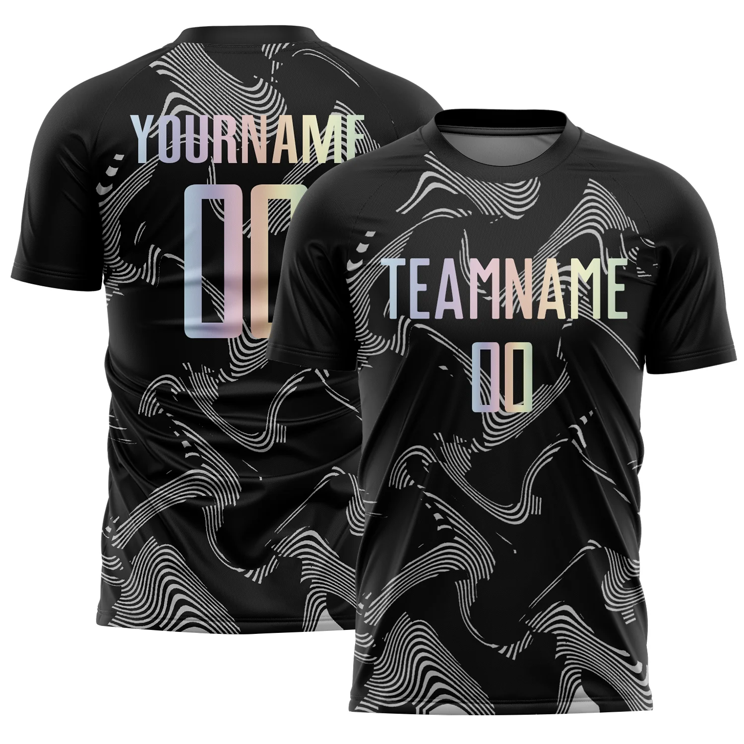 Custom Black Gradient-Gray Curve Lines Sublimation Soccer Uniform Jersey