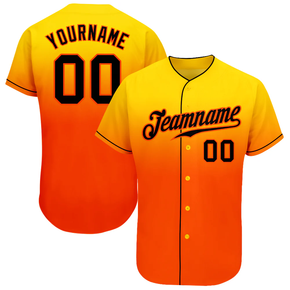 Custom Yellow Black-Orange Authentic Fade Fashion Baseball Jersey