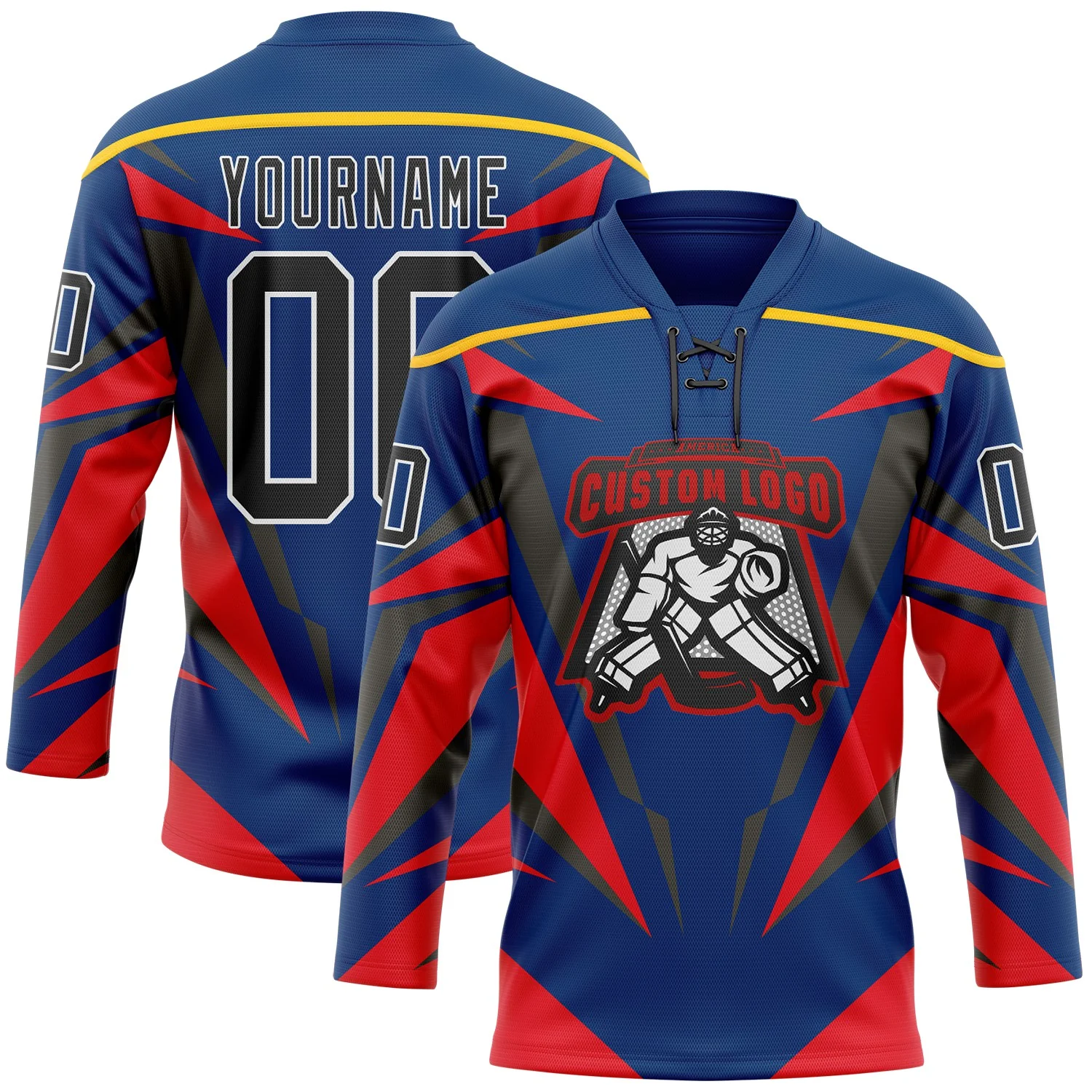 Custom US Navy Blue Black Red-White 3D Abstract Pattern Graphic Cyber Mecha E-sport Hockey Lace Neck Jersey