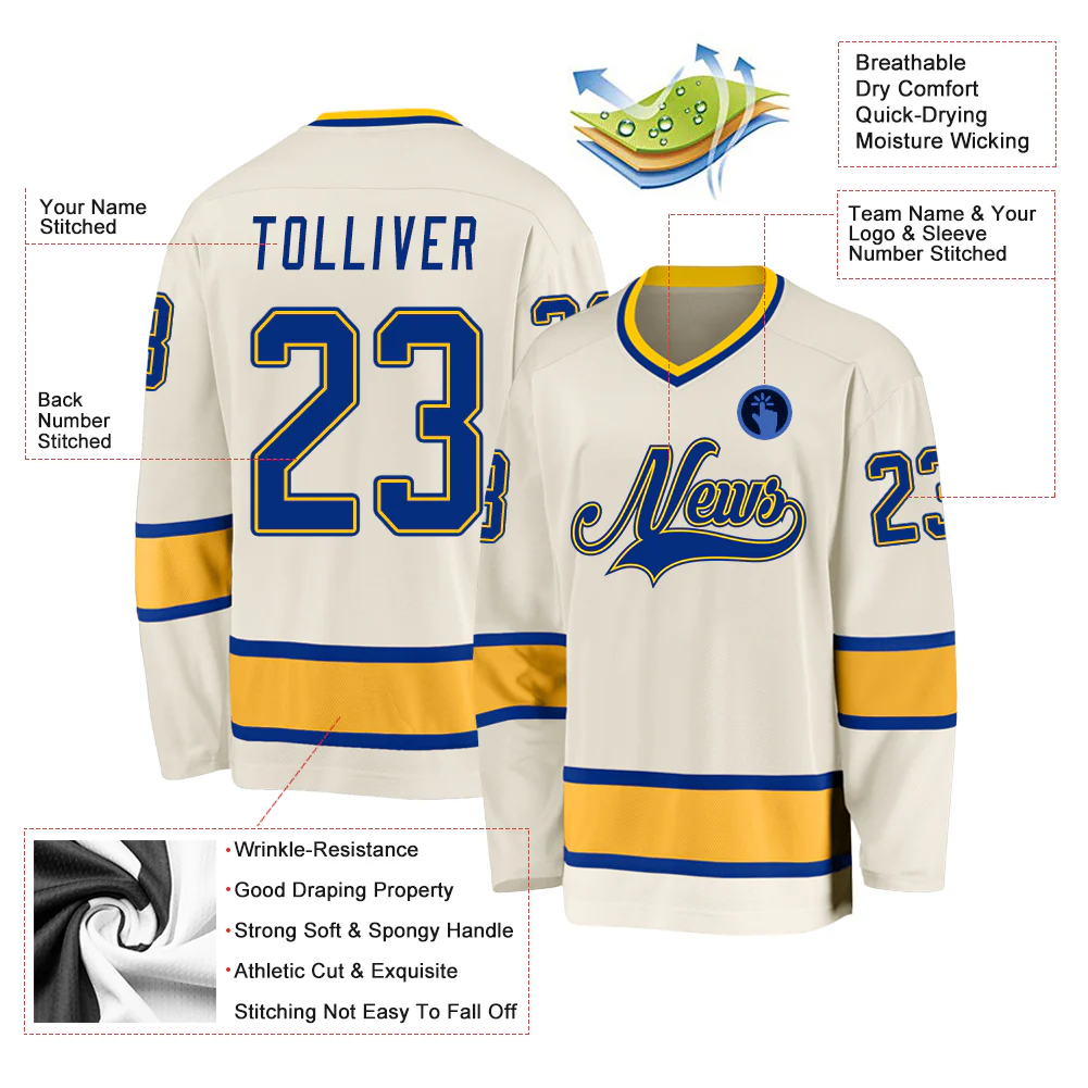 Custom Cream Royal-Gold Hockey Jersey