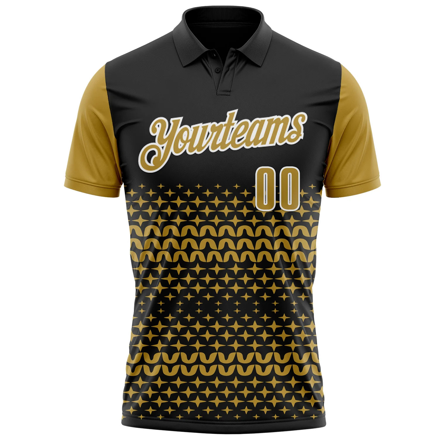 Custom Black Old Gold-White 3D Pattern Design Star Performance Polo Shirt