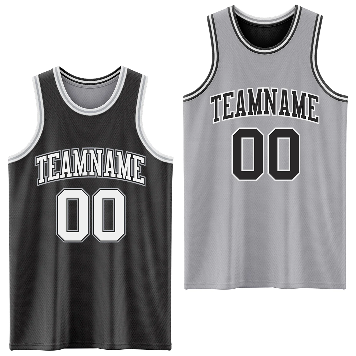 Custom Reversible Black White-Gray Double Side Sublimation Basketball Suit Jersey