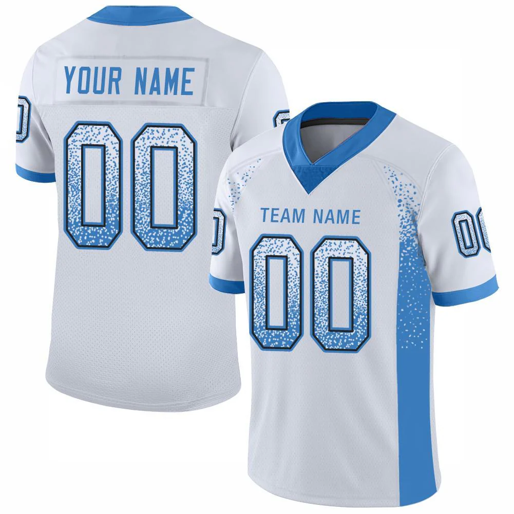 Custom White Powder Blue-Black Drift Fashion Football Jersey