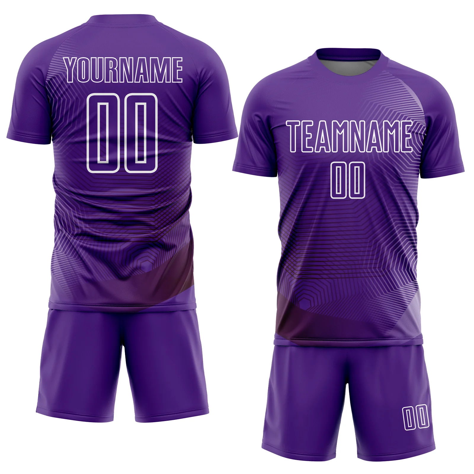 Custom Purple White Geometric Lines Sublimation Soccer Uniform Jersey