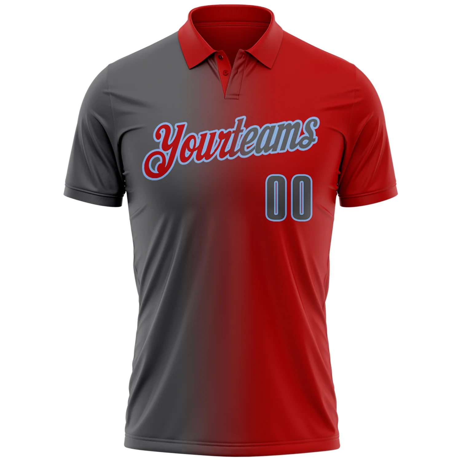 Custom Red Steel Gray-Light Blue 3D Gradient Fashion Performance Polo Shirt