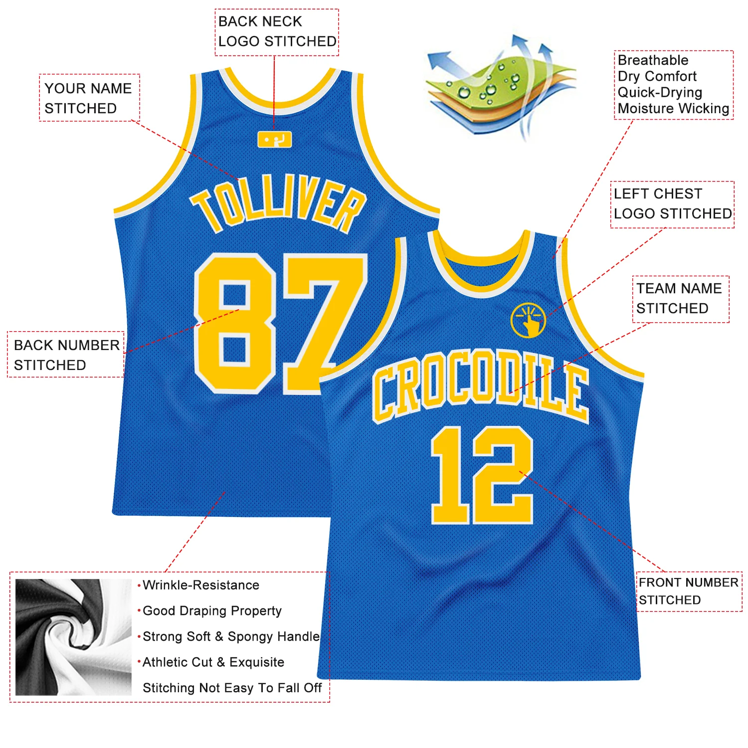 Custom Blue Gold-White Authentic Throwback Basketball Jersey