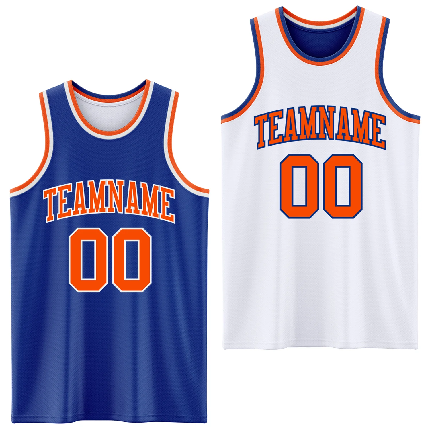 Custom Royal Orange-White Reversible Double Side Sublimation Basketball Suit Jersey