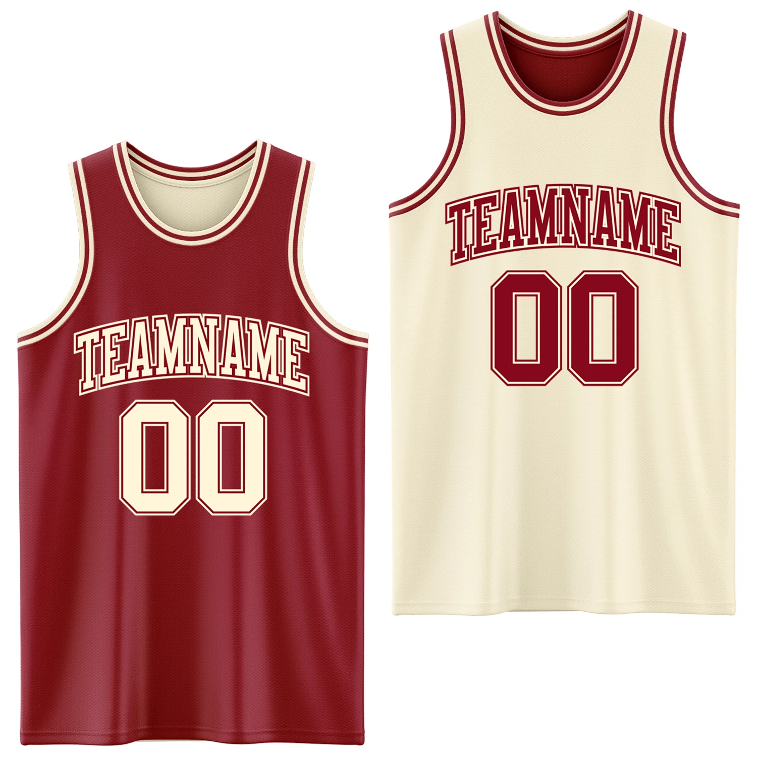 Custom Reversible Maroon Cream Double Side Sublimation Basketball Suit Jersey
