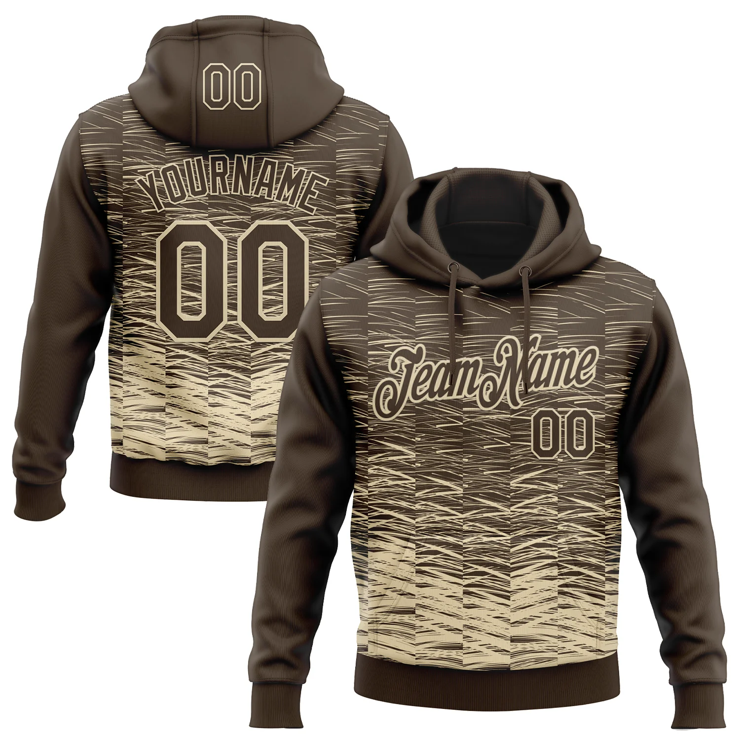 Custom Stitched Brown Cream 3D Pattern Design Line Sports Pullover Sweatshirt Hoodie