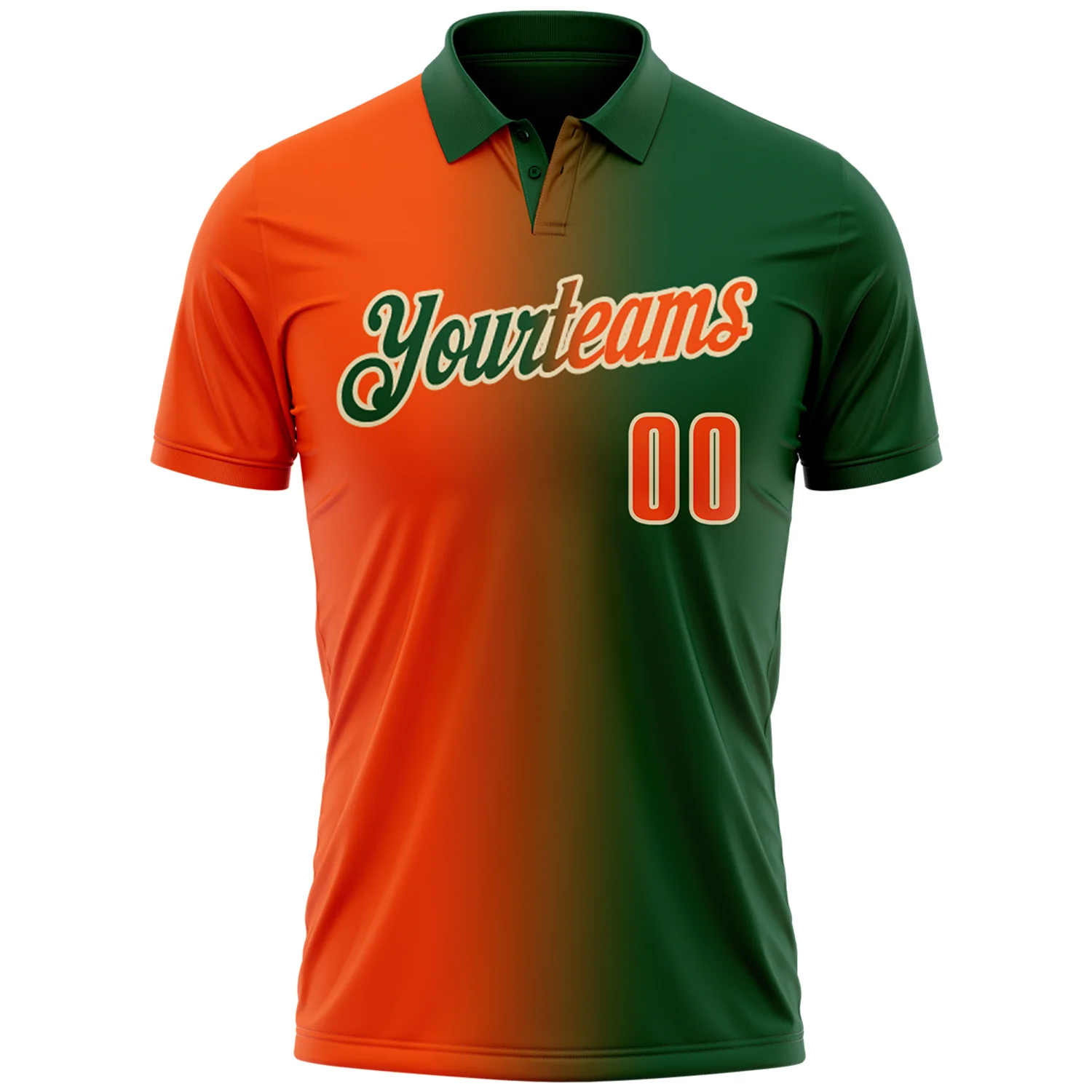 Custom Green Orange-Cream 3D Gradient Fashion Performance Polo Shirt