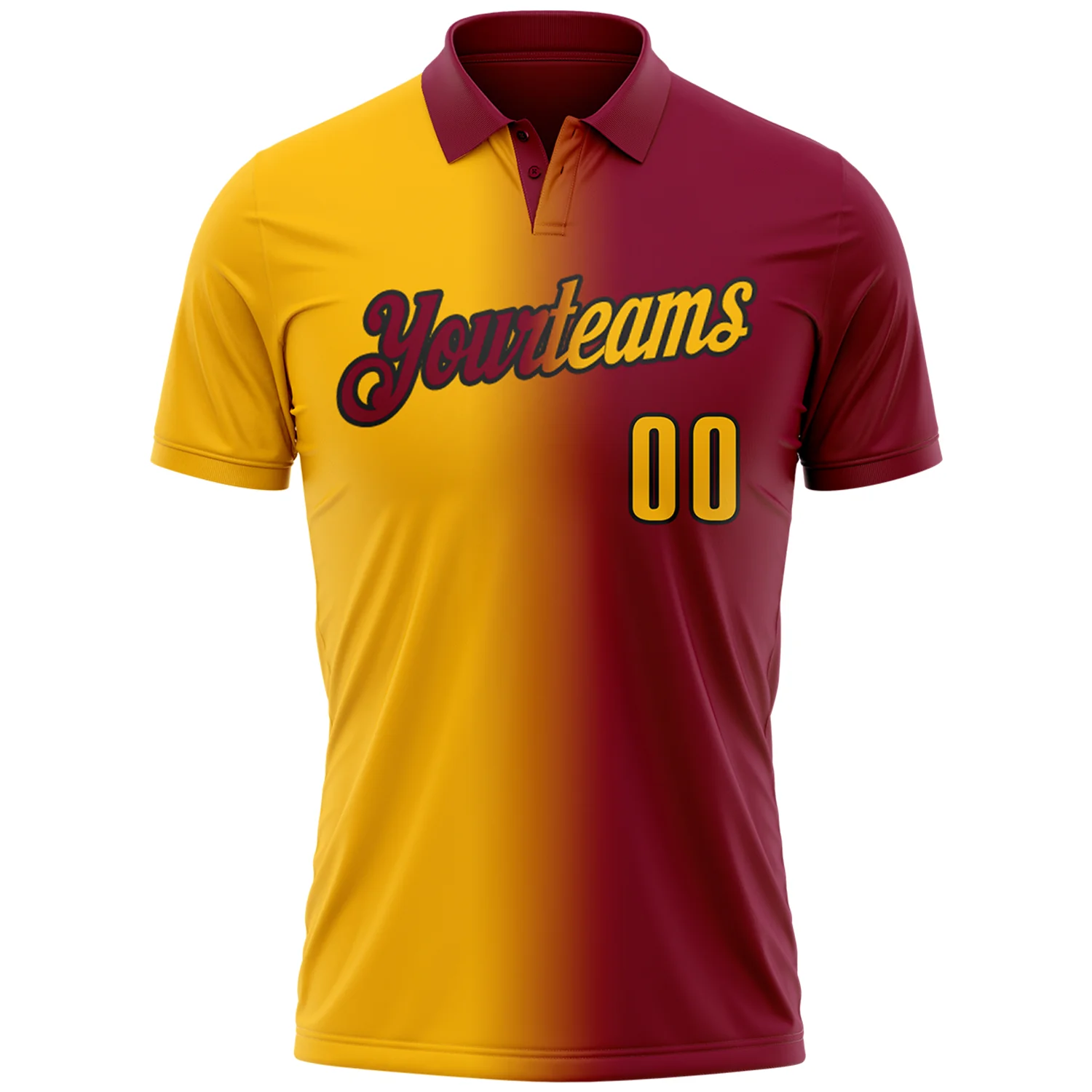 Custom Maroon Gold-Black 3D Gradient Fashion Performance Polo Shirt
