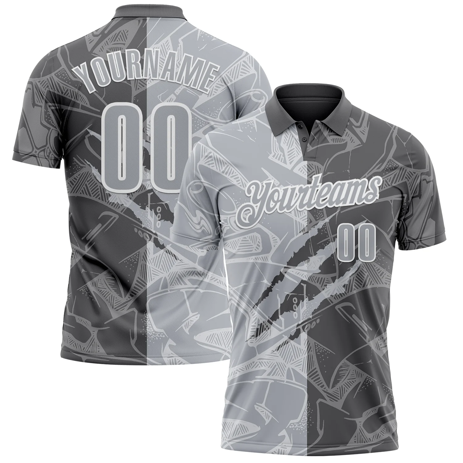 Custom Graffiti Pattern Gray Steel Gray-White 3D Scratch Performance Polo Shirt