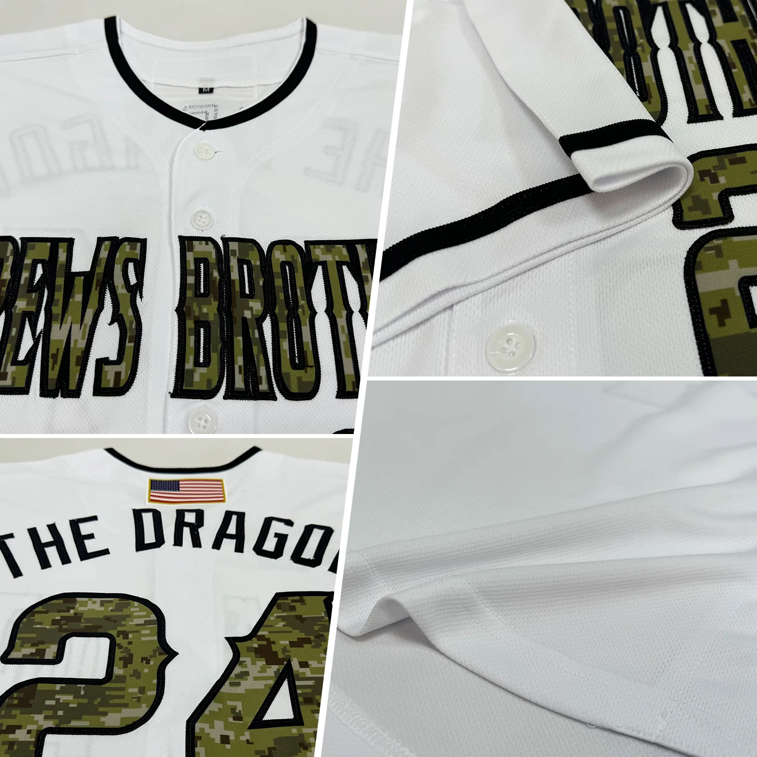 Custom White Camo-Black Authentic American Flag Fashion Baseball Jersey