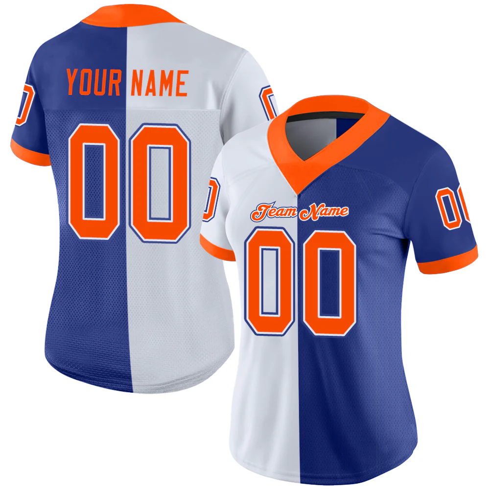 Custom Royal Orange-White Split Fashion Football Jersey