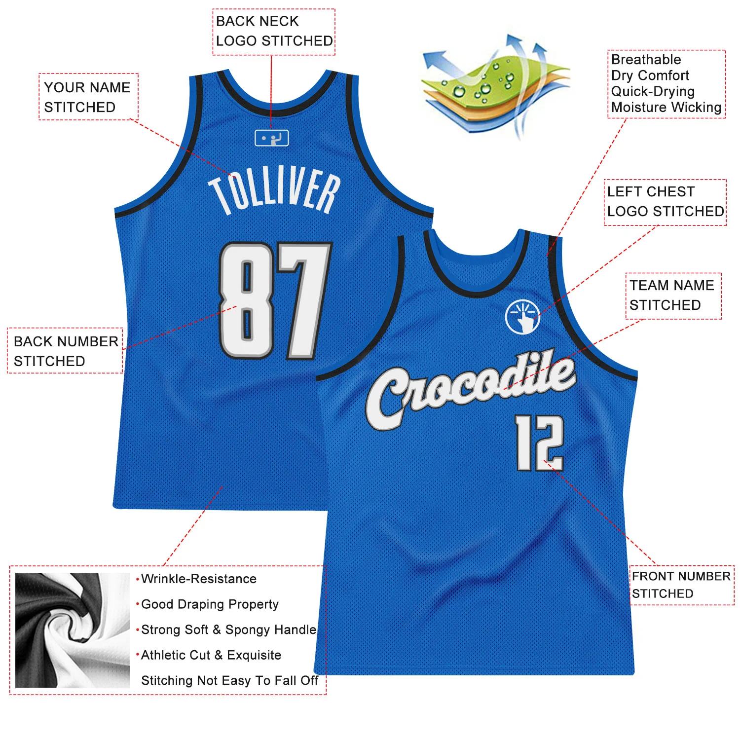 Custom Blue White-Black Authentic Throwback Basketball Jersey