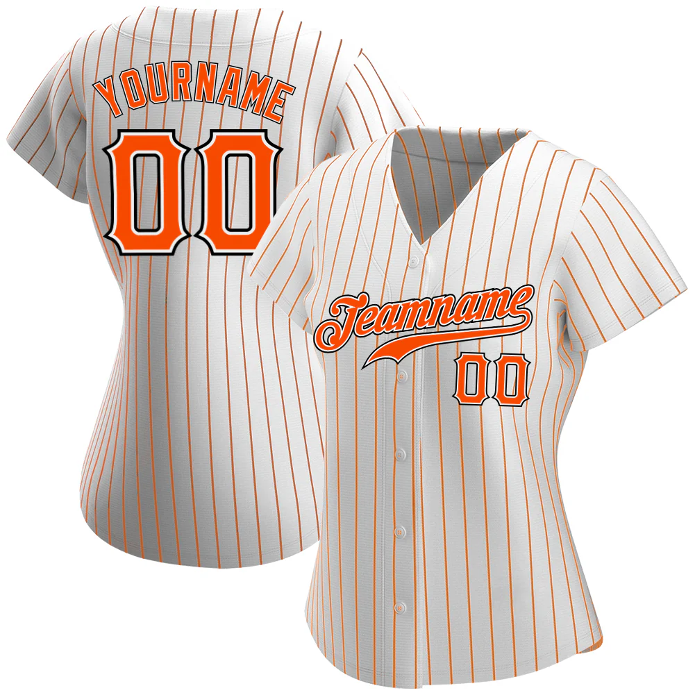 Custom White Orange Pinstripe Orange-Black Authentic Baseball Jersey