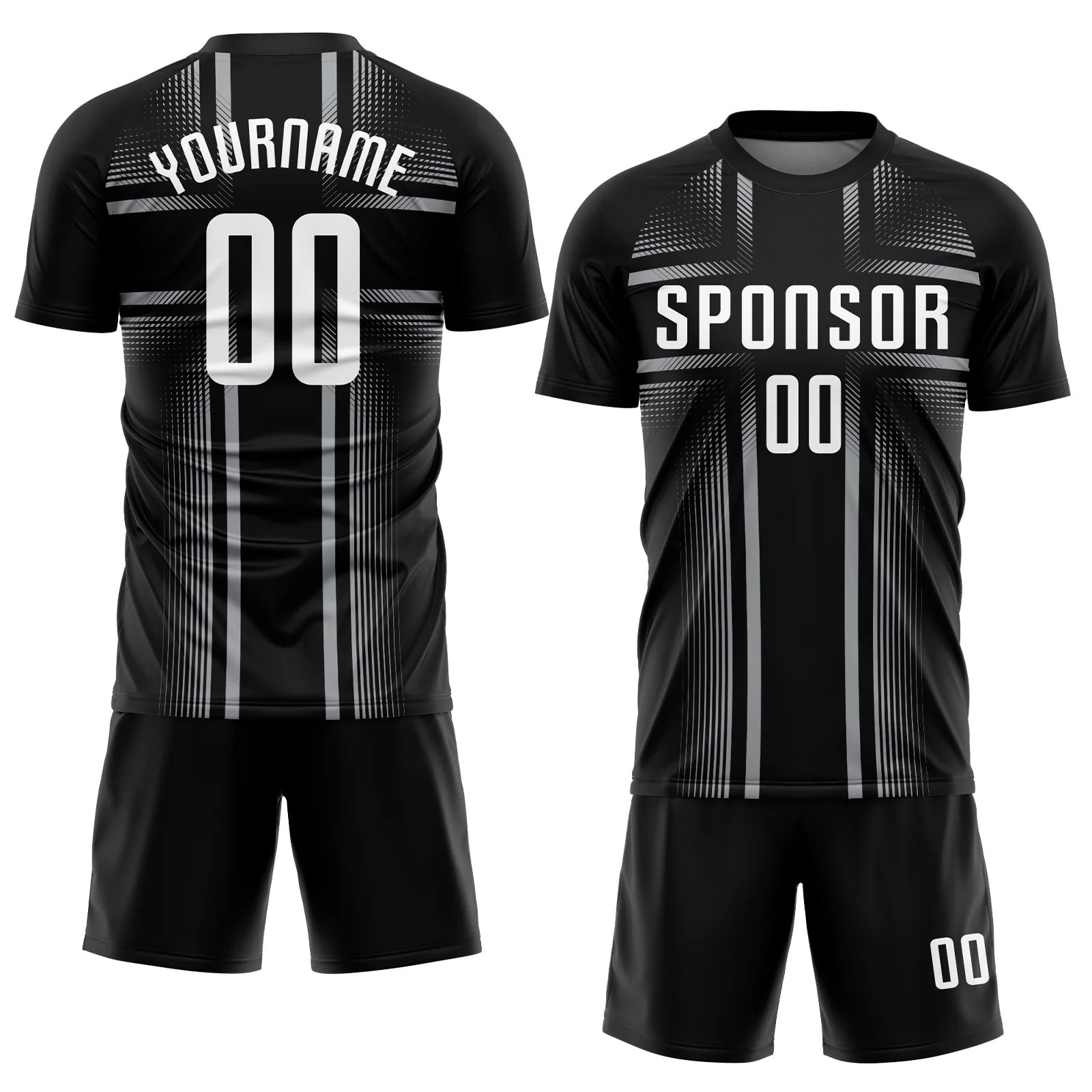 Custom Black White-Gray Sublimation Soccer Uniform Jersey