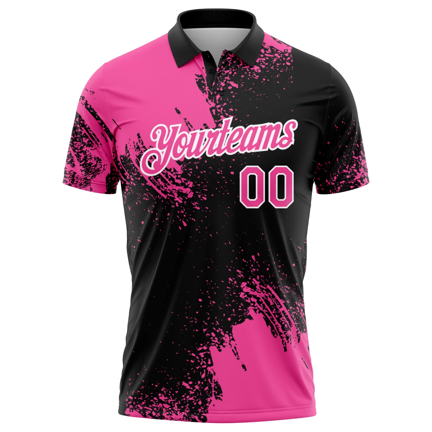 Custom Pink Black-White 3D Pattern Design Abstract Brush Stroke Performance Polo Shirt