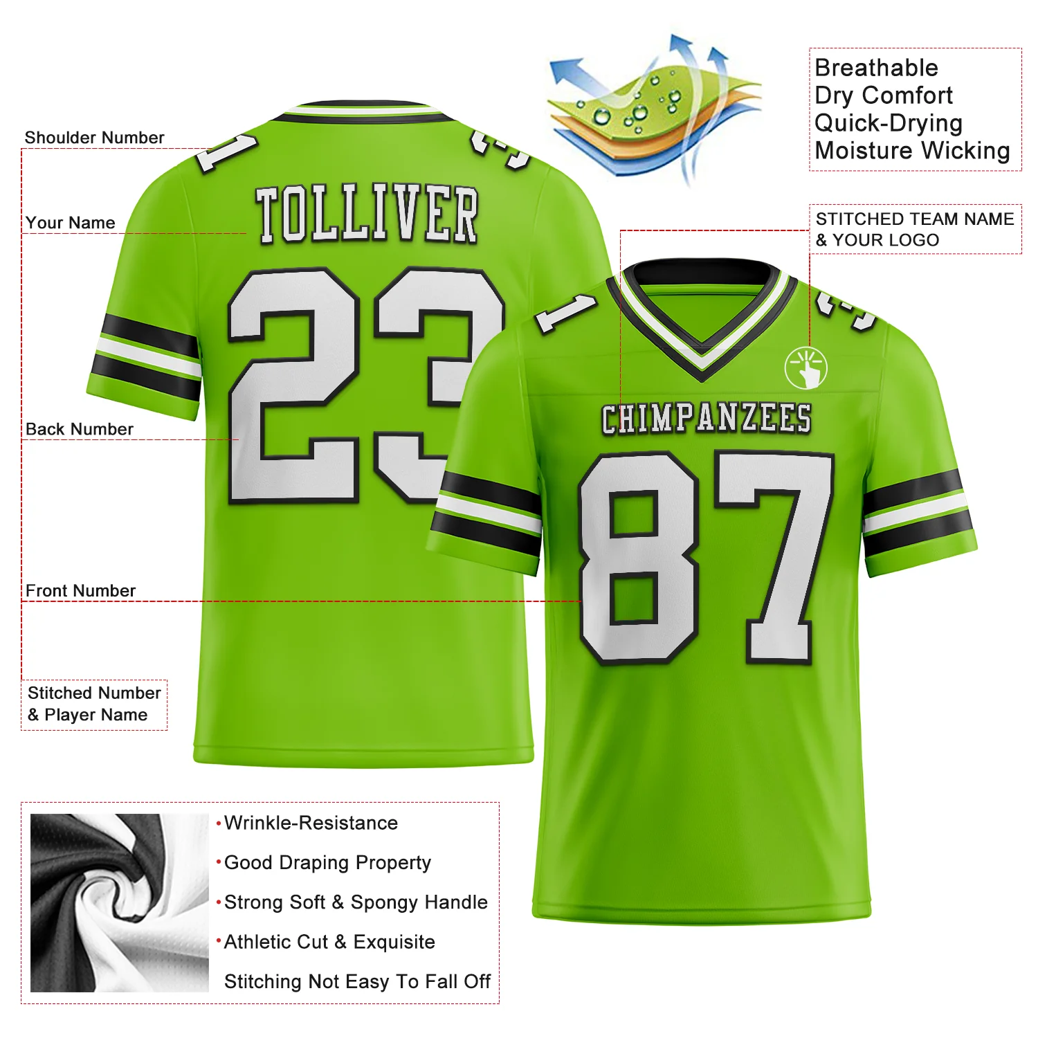 Custom Neon Green White-Black Authentic Football Jersey