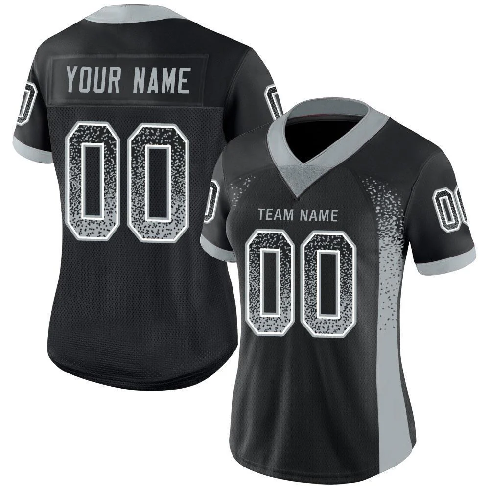 Custom Black Silver-White Drift Fashion Football Jersey