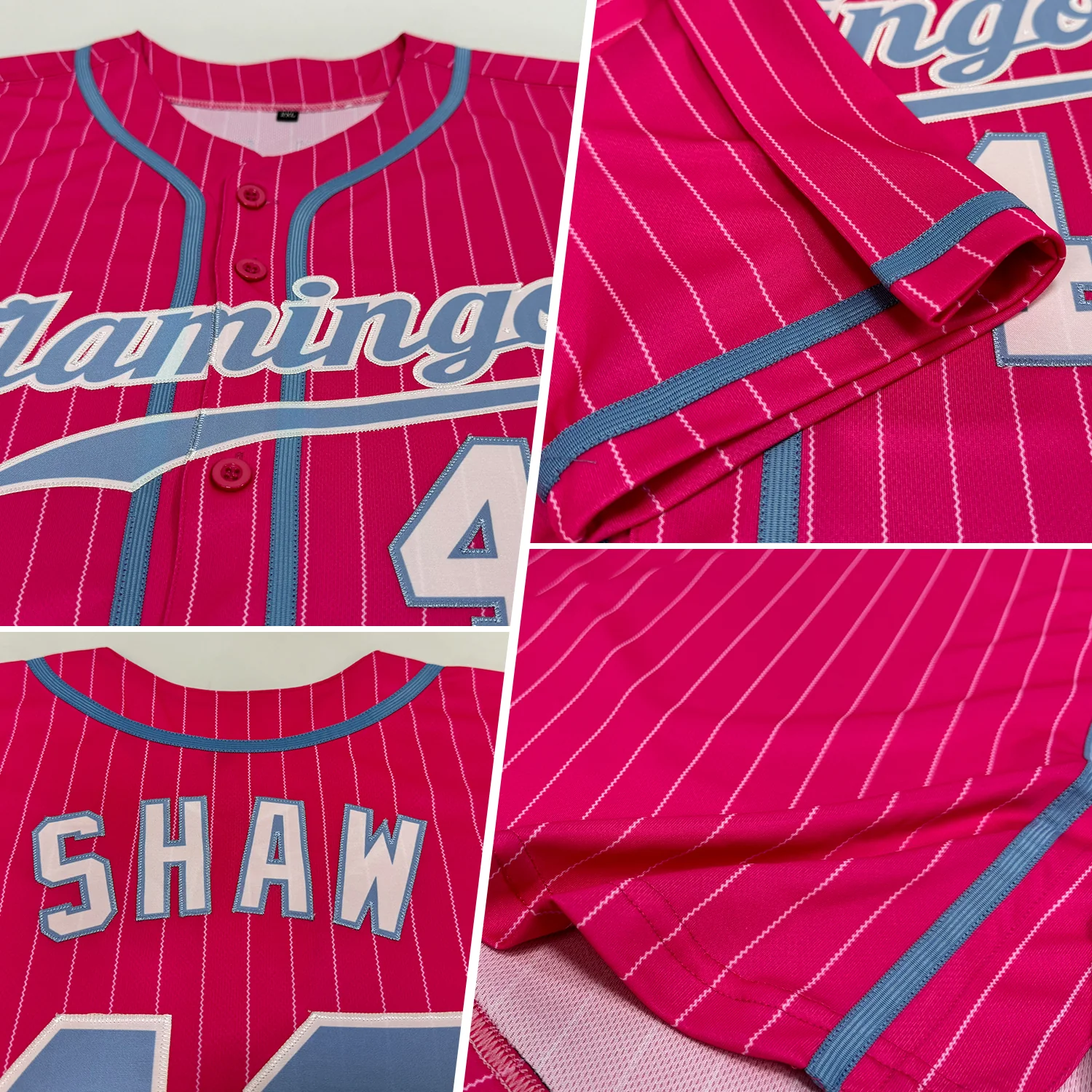 Custom Pink White Pinstripe Light Blue-White Authentic Baseball Jersey