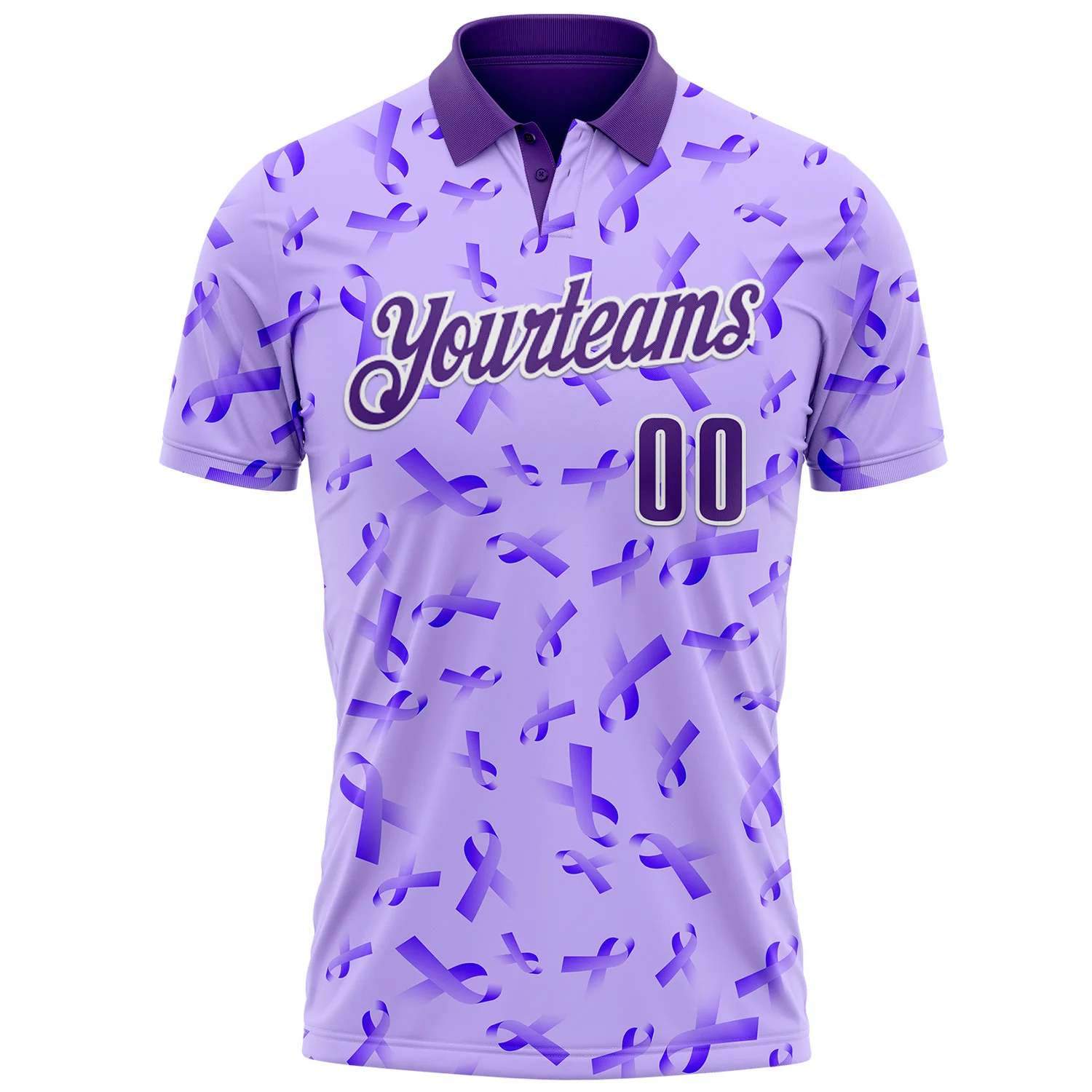 Custom Purple White 3D Pattern Design Purple Ribbon Gynecological Cancer Awareness Performance Polo Shirt