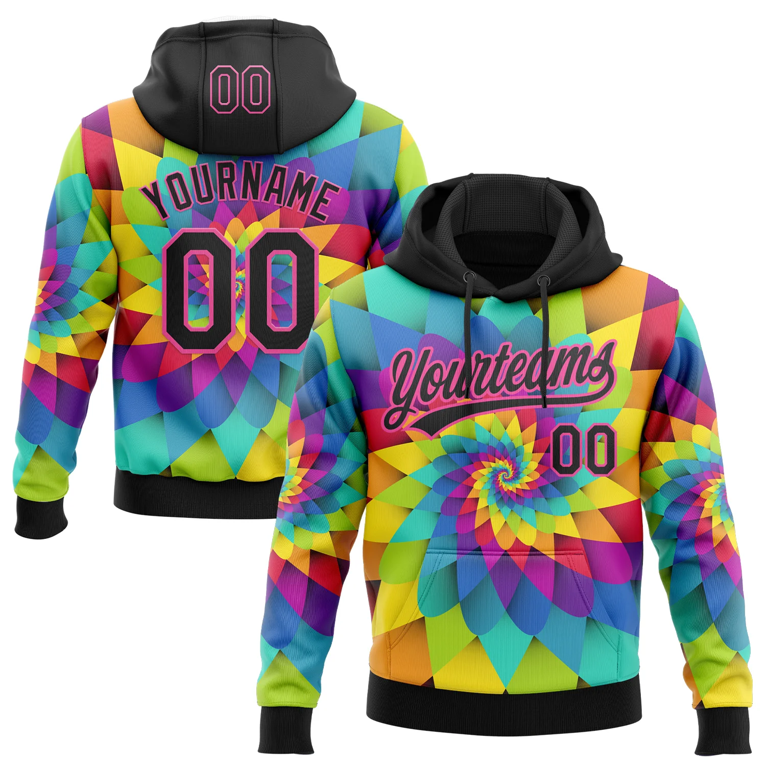 Custom Stitched Rainbow Black-Pink 3D Pattern Design Abstract Sports Pullover Sweatshirt Hoodie