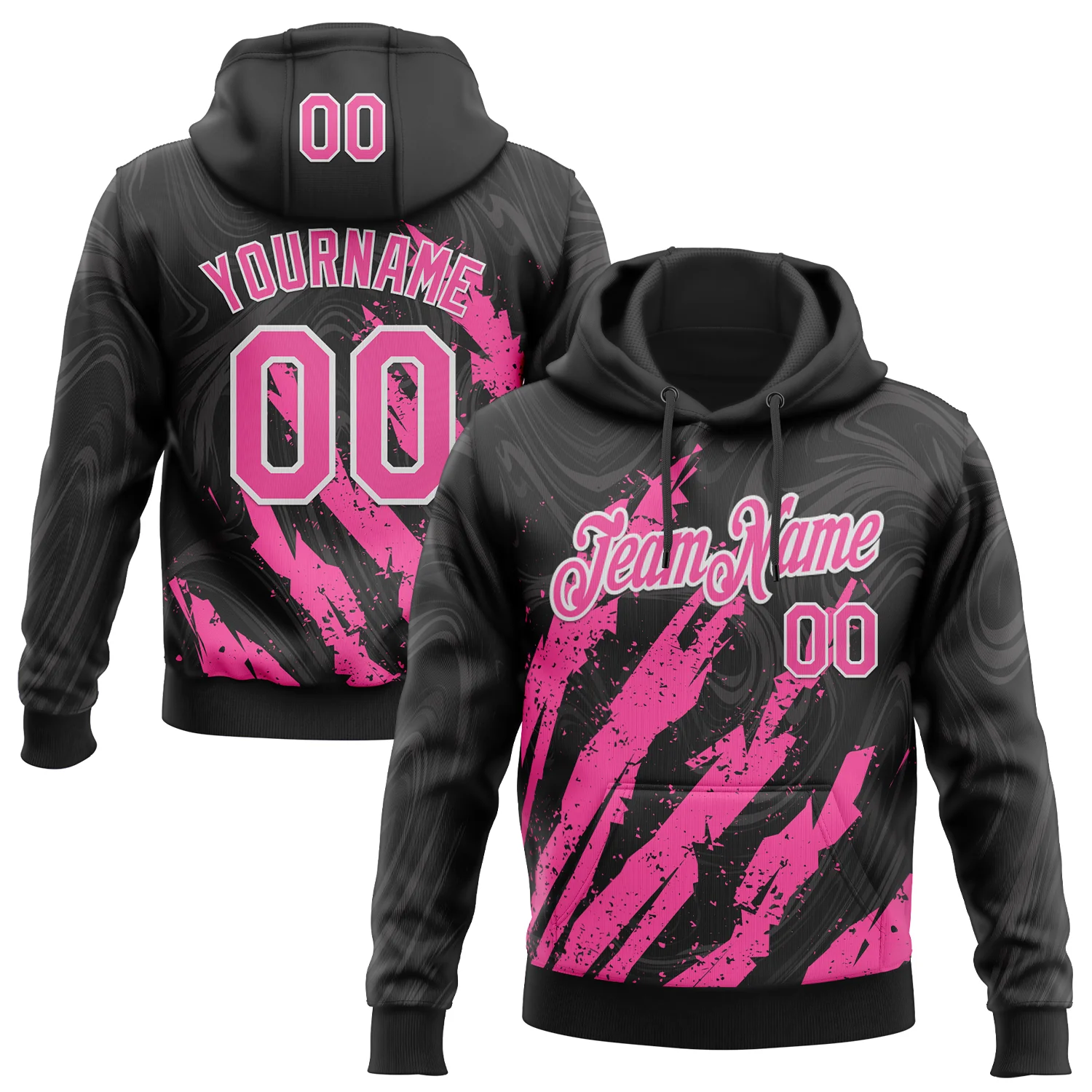 Custom Stitched Black Pink-White 3D Pattern Design Splash Sports Pullover Sweatshirt Hoodie