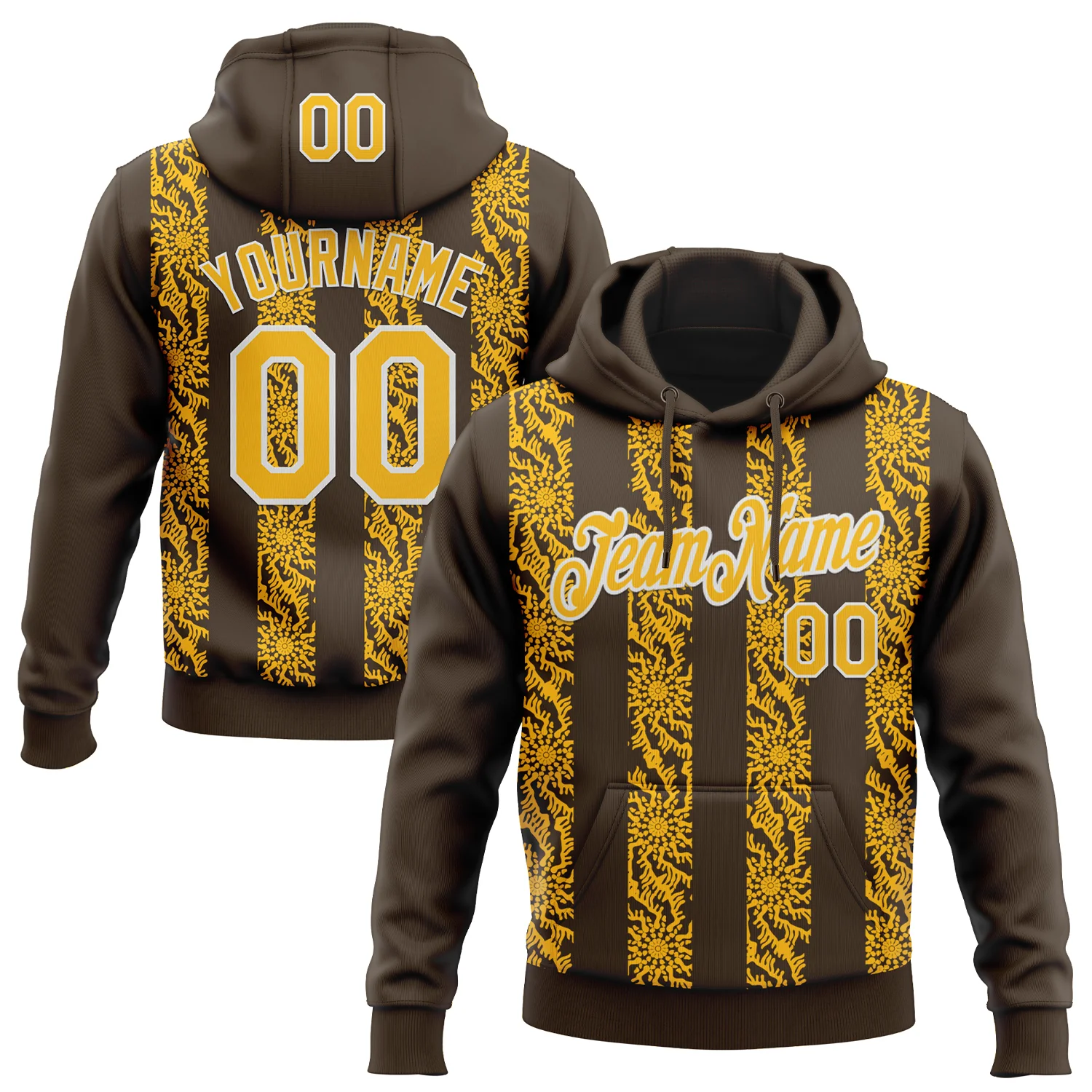 Custom Stitched Brown Gold-White 3D Pattern Design Abstract Shape Sports Pullover Sweatshirt Hoodie