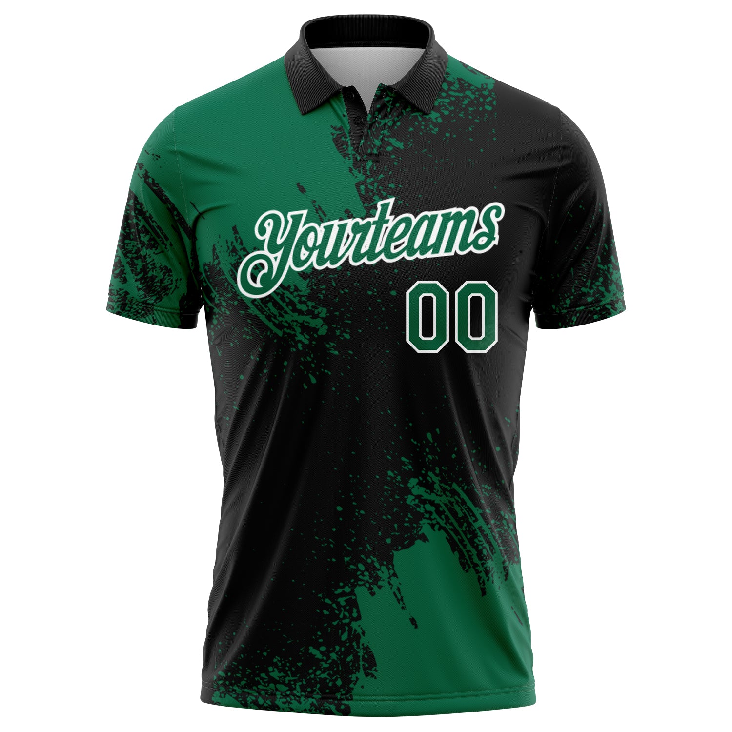 Custom Kelly Green Black-White 3D Pattern Design Abstract Brush Stroke Performance Polo Shirt