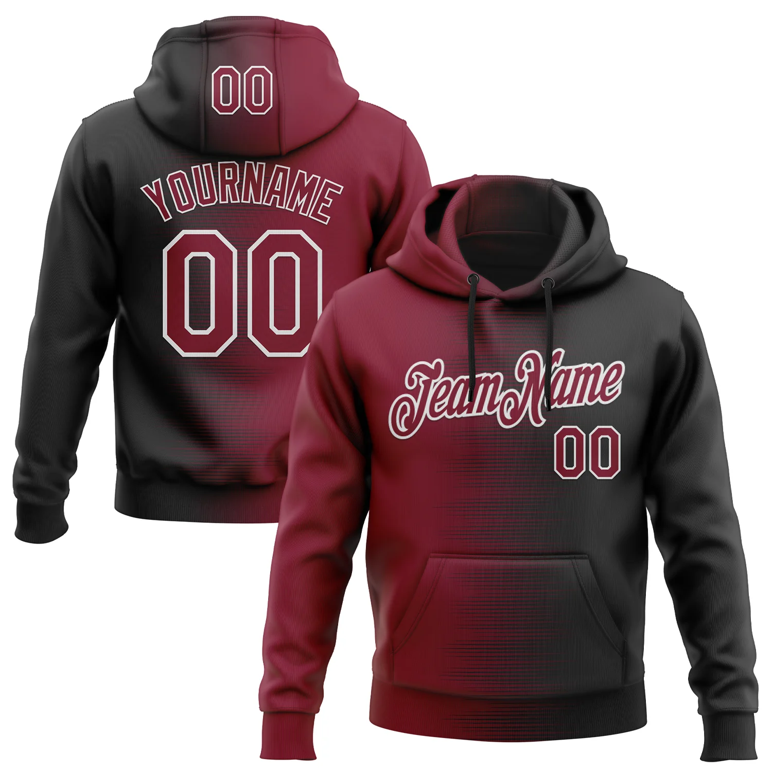 Custom Stitched Black Crimson-White 3D Pattern Design Gradient Line Sports Pullover Sweatshirt Hoodie