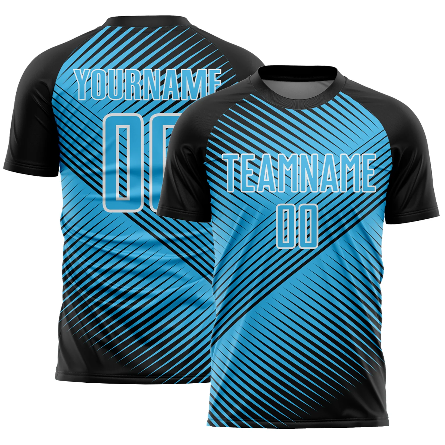 Custom Black Sky Blue-White Line Sublimation Soccer Uniform Jersey