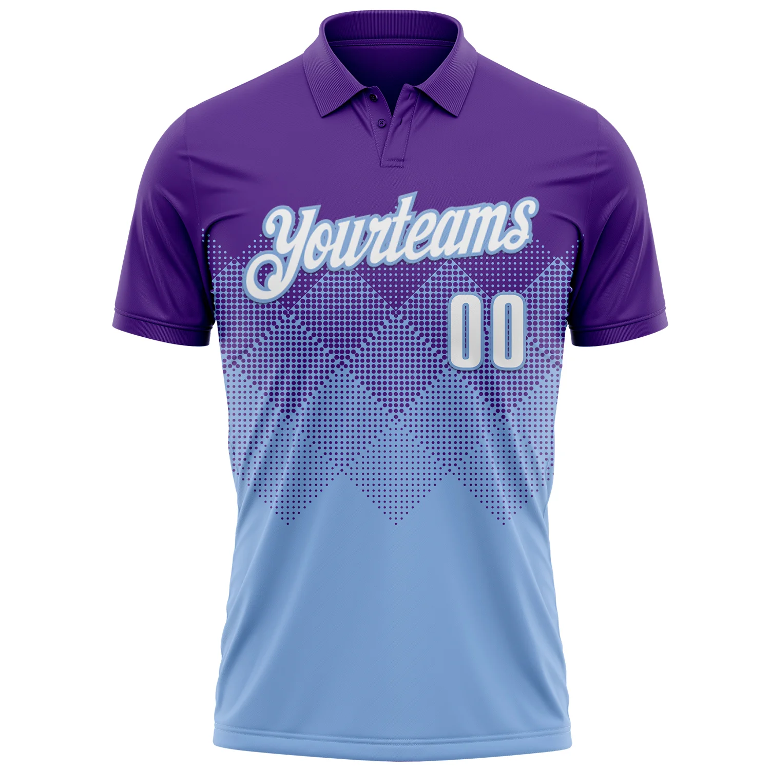 Custom Purple White-Light Blue 3D Gradient Square Shape Performance Polo Shirt