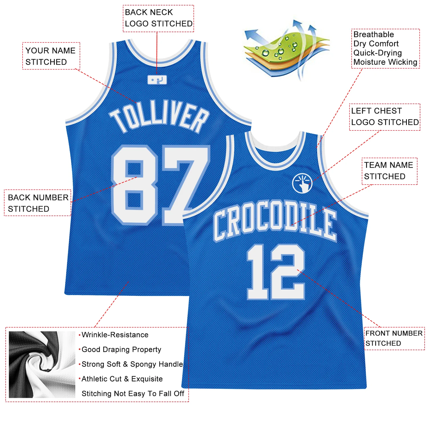 Custom Blue White-Light Blue Authentic Throwback Basketball Jersey