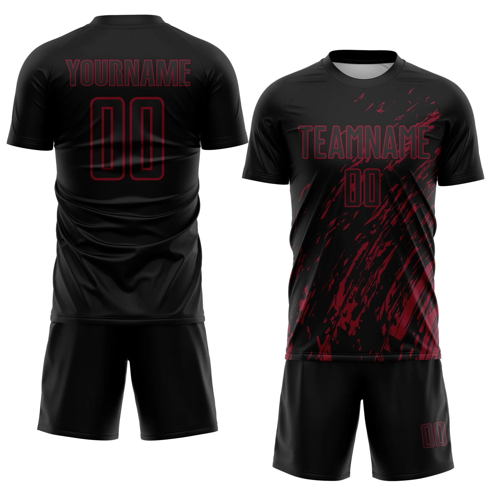 Custom Black Crimson Splash Sublimation Soccer Uniform Jersey