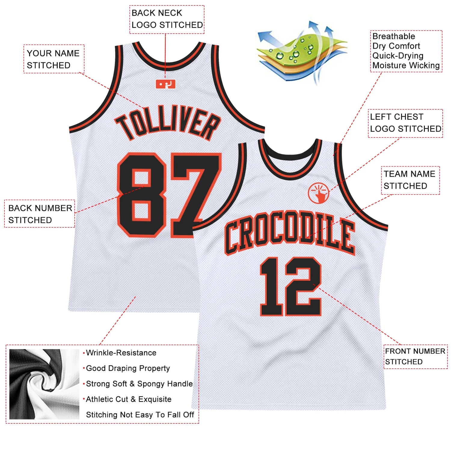 Custom White Black-Orange Authentic Throwback Basketball Jersey