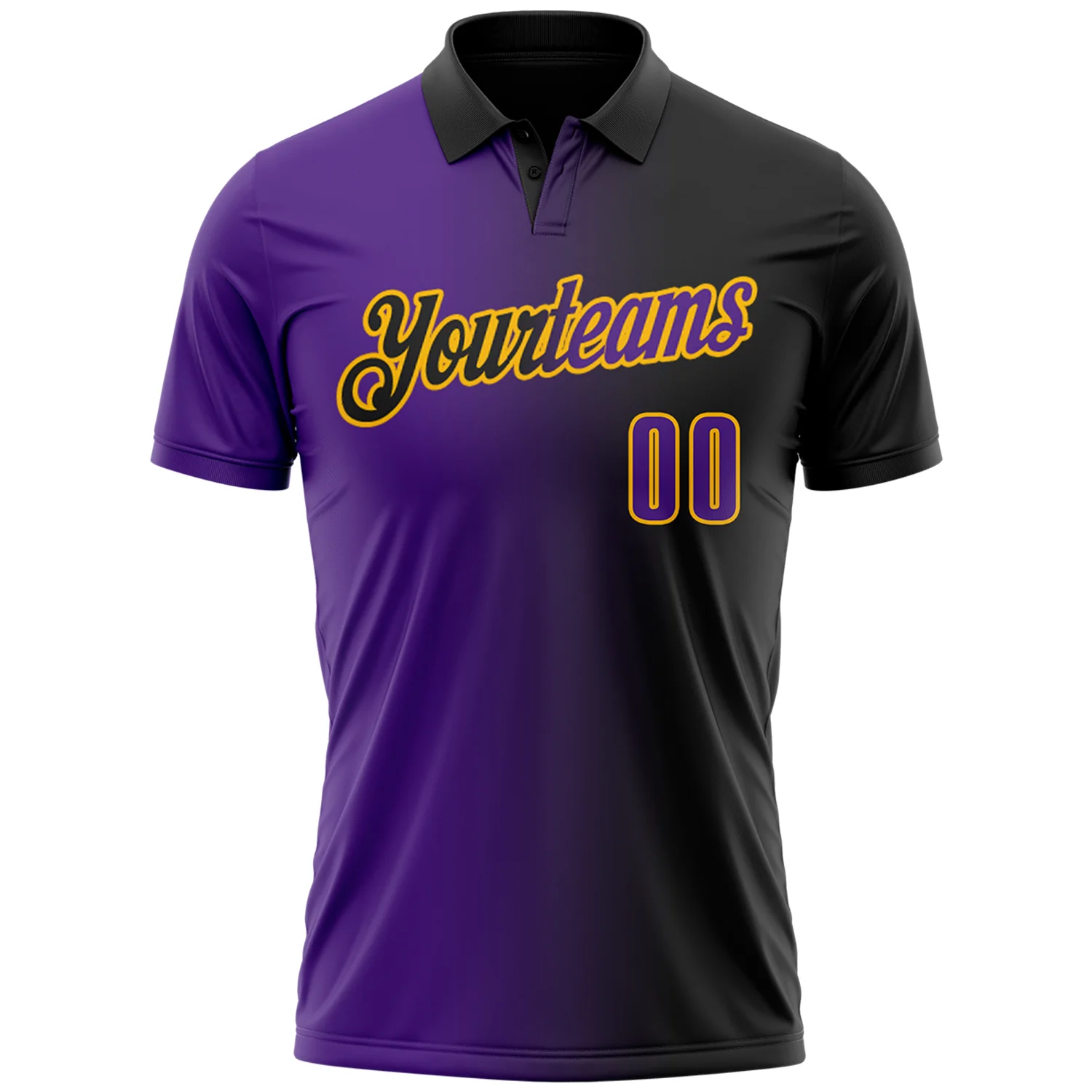 Custom Black Purple-Gold 3D Gradient Fashion Performance Polo Shirt