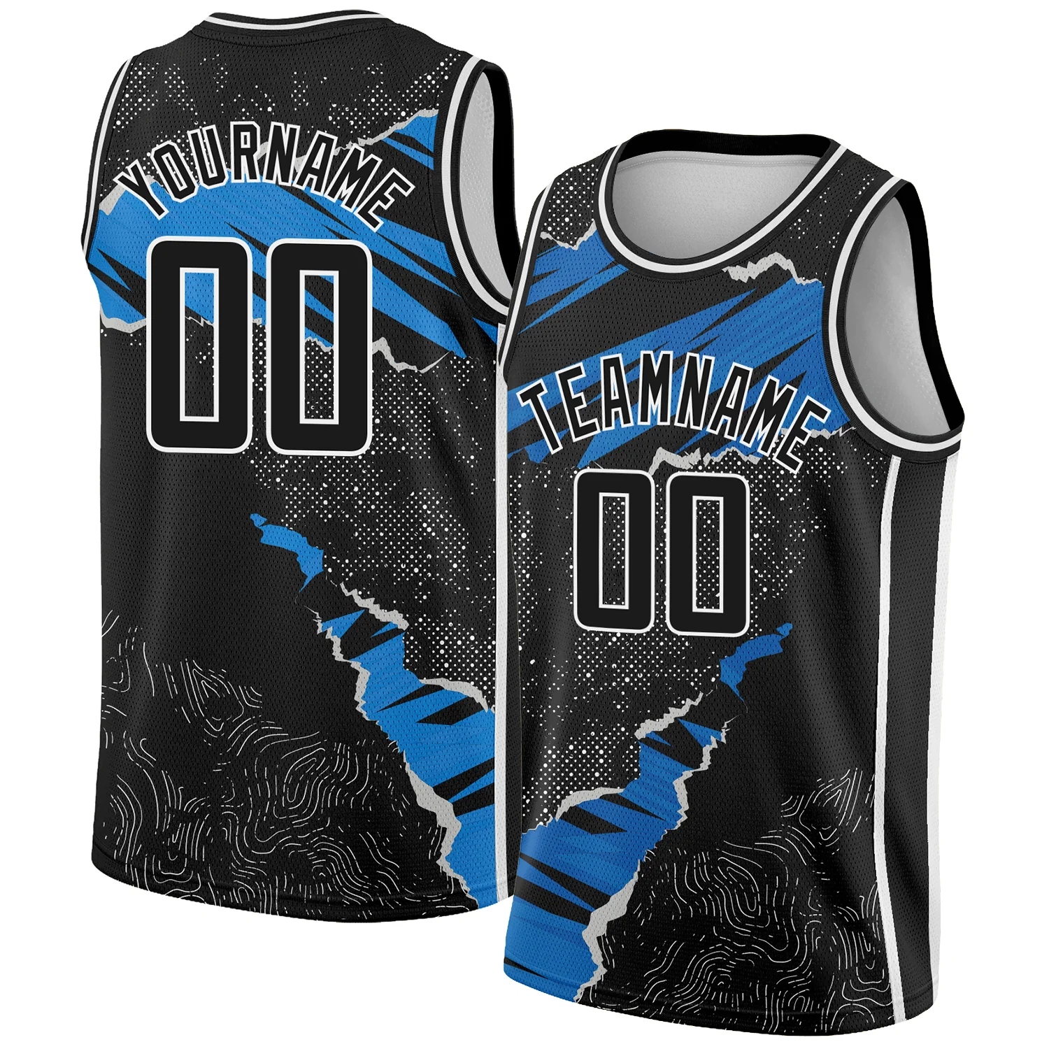 Custom Black Blue-White 3D Pattern Design Torn Paper Style Authentic Basketball Jersey