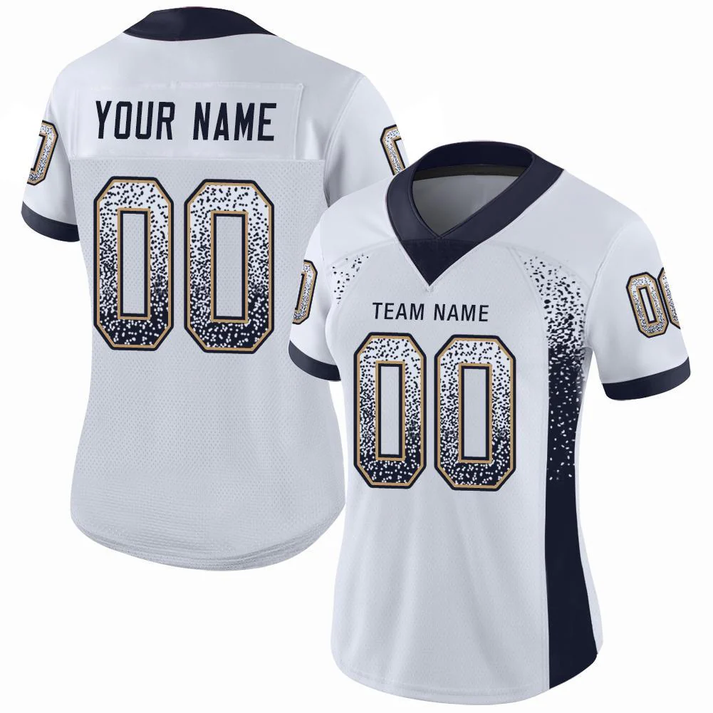 Custom White Navy-Old Gold Drift Fashion Football Jersey