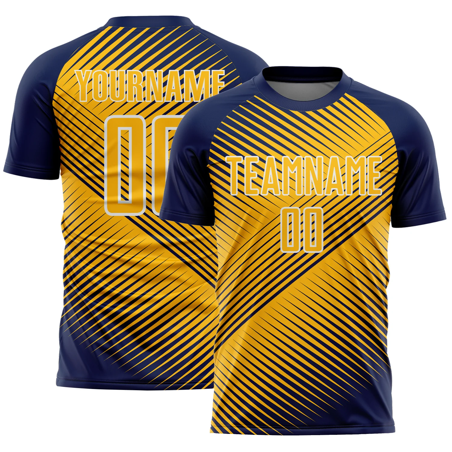 Custom Navy Gold-White Line Sublimation Soccer Uniform Jersey