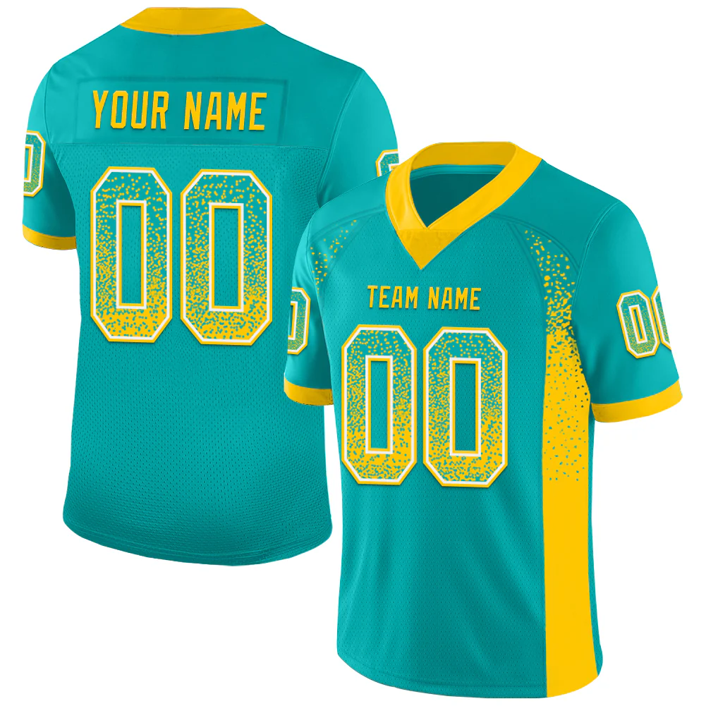 Custom Aqua Yellow-White Drift Fashion Football Jersey