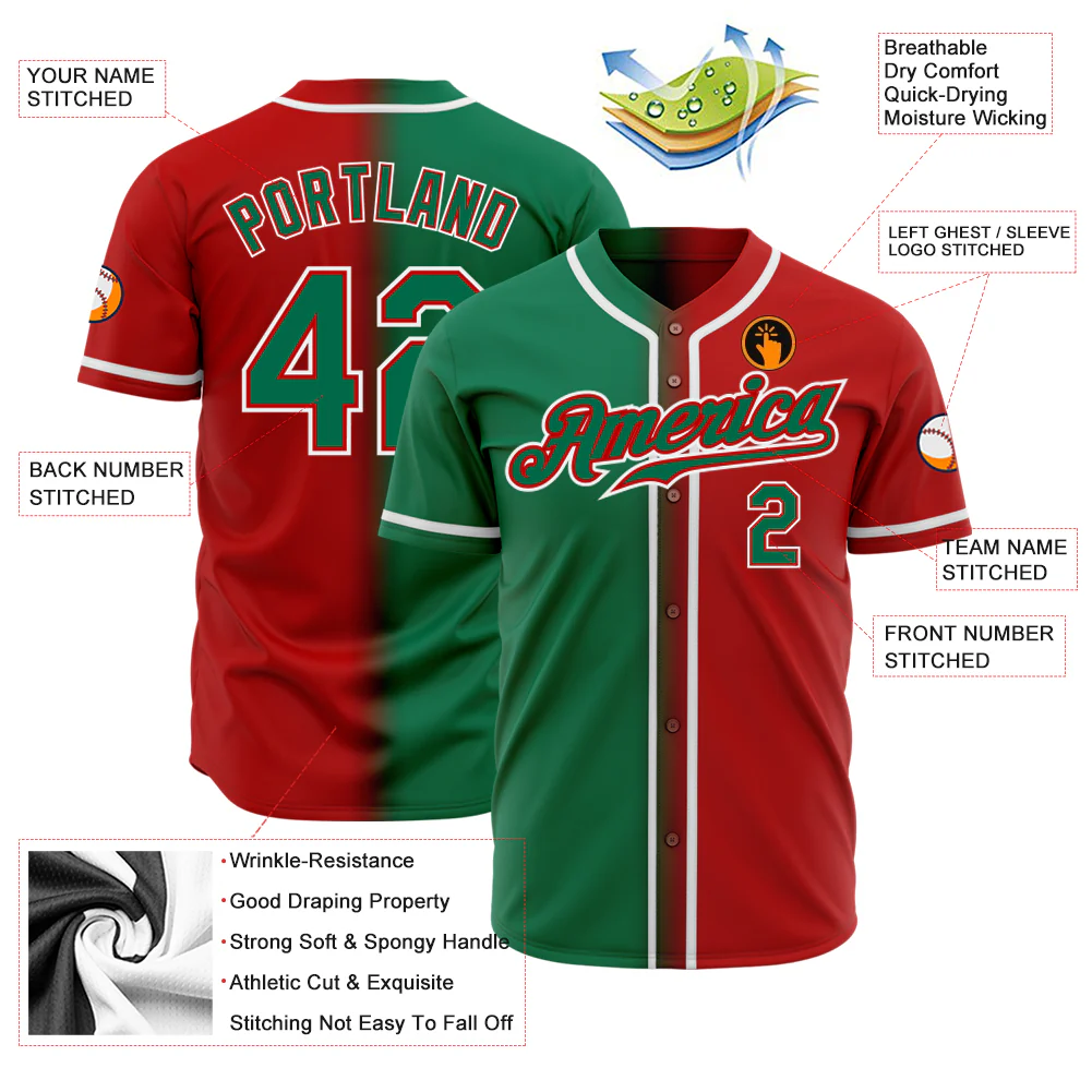 Custom Red Kelly Green-White Authentic Gradient Fashion Baseball Jersey
